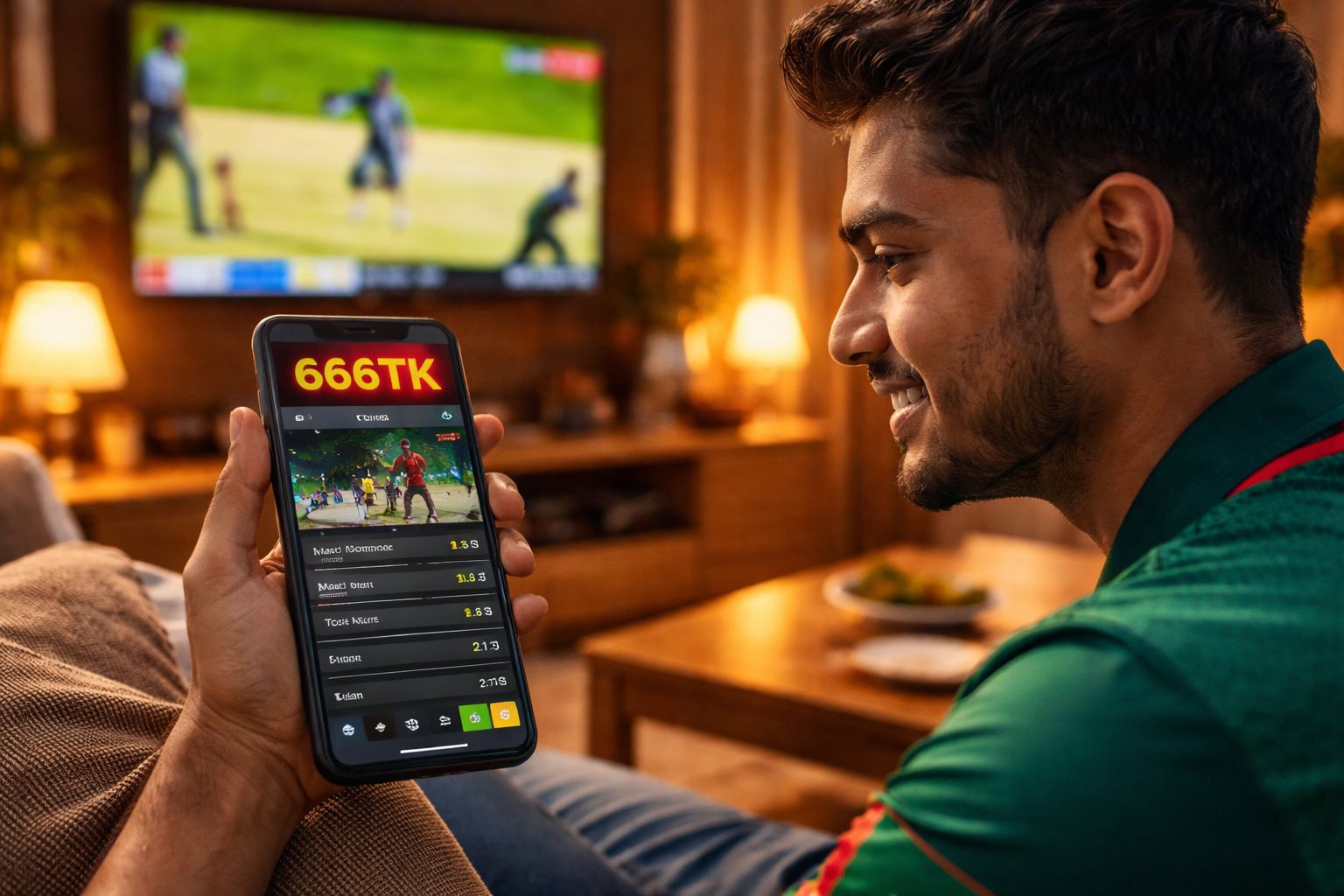 666TK sportsbook mobile view showing live cricket odds and bet slip