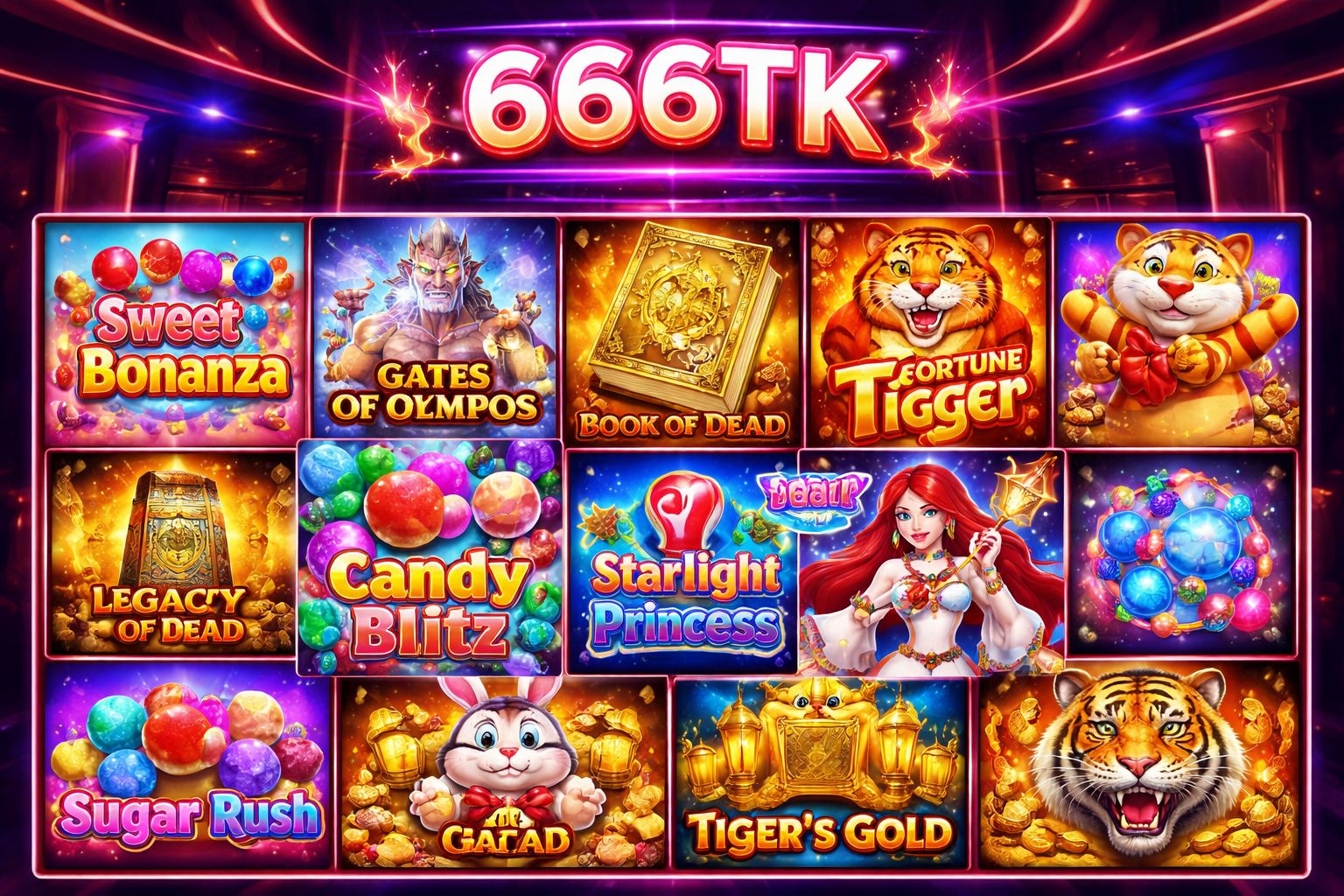 666TK slot lobby with popular games