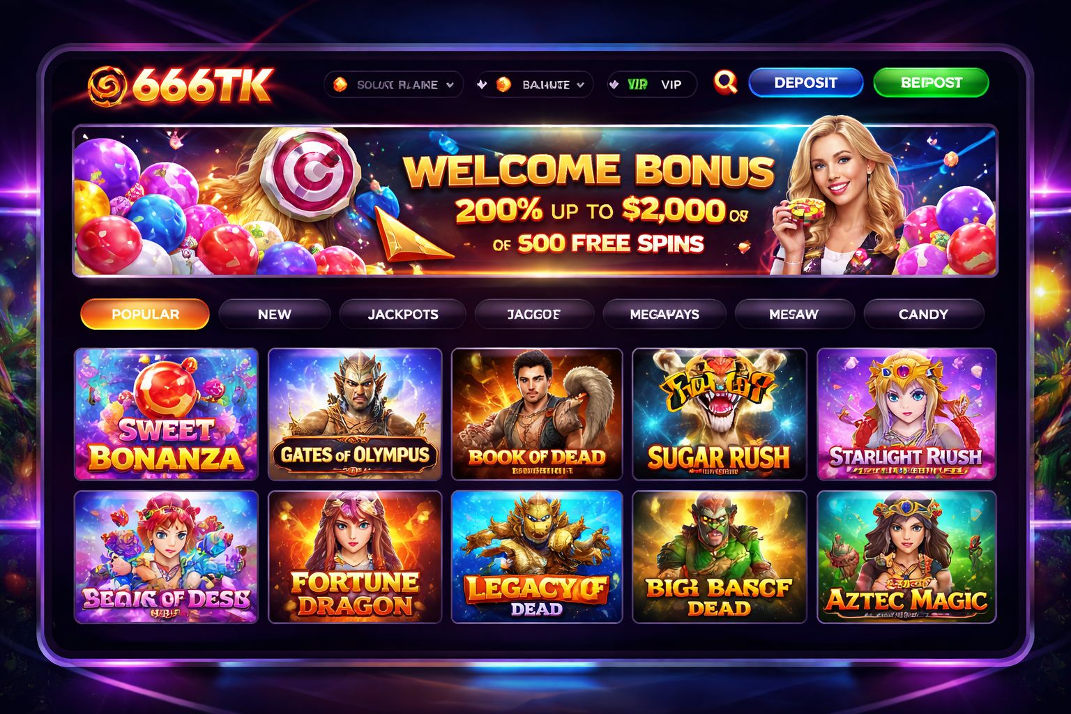 666TK slot game selection screen